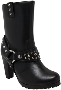WB8546 Ladies Ride Tecs Leather Boots with Metal Studs and Ankle Strap