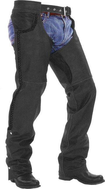 CH7108 Unisex Braided Leather Chaps with Elastic Panel Larger View