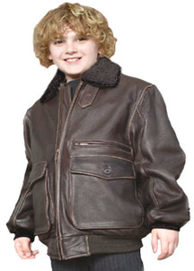 K73 Kids Leather Bomber Jacket with White Fur Collar