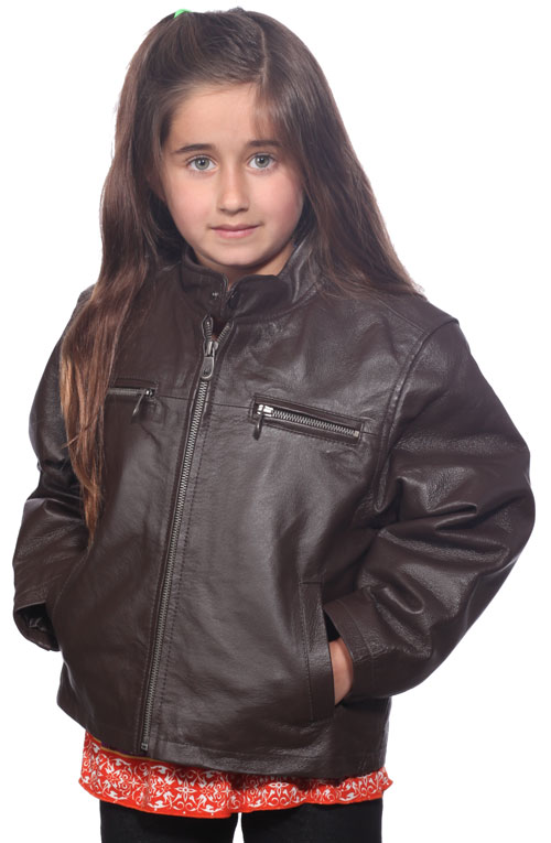 K123 Unisex Leather Brown Waist Jacket with Zippered Pockets Large View