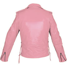 kids pink leather mc jacket-back view