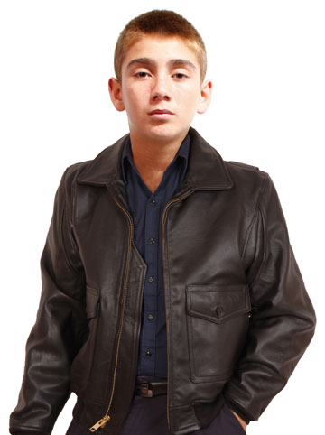 Kids leather bomber clearance jacket