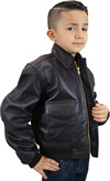 Kids Black A2 Airforce Leather Bomber Military Jacket Made in the USA Open View