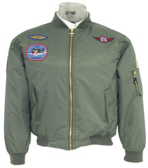 Kids MA1 Nylon Aviation Jacket with Patches available in green and black