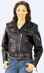 C11 Ladies Leather Biker Jacket with Laces and Zipout Liner