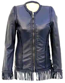Jenny ladies lamb leather jacket with hand braiding and fringe