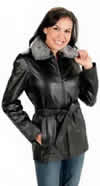 PN323 LADIES LEATHER COAT WITH FAUX FUR TRIM