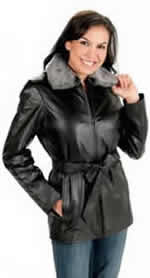 PN323 LADIES LEATHER COAT WITH FAUX FUR TRIM