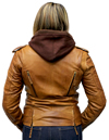 Click here for the LB6841 Ladies Tan Lambskin Jacket with Removable Brown Hoodie Back View