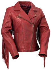 LC1503 Ladies Western Style Blood Red Cowhide Jacket with Fringe Trim