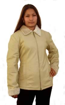 A355 Ladies Leather Jacket with  Faux Fur Trim--front view