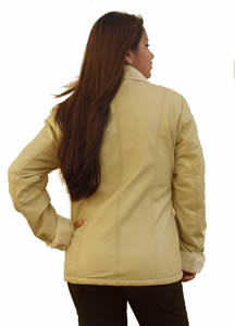 A355 Ladies Leather Jacket with  Faux Fur Trim Back View