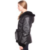 B617 Ladies Lambskin 3 Quarter Long Coat with Hood and Faux Fur side view