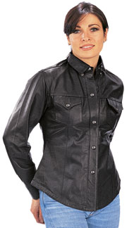 B2680 Ladies Western Style Leather Motorcycle Shirt with Metal Snaps