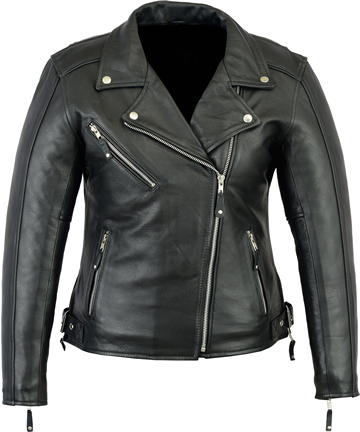 LC602AH Women's Basic Motorcycle Cowhide Leather Jacket Click Here for Large View