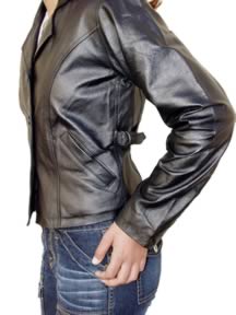 A32 Ladies Short Leather Jacket w/ straps at waist--front view