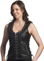 Ladies Leather Vest with Metal Eyeleds and Zipper