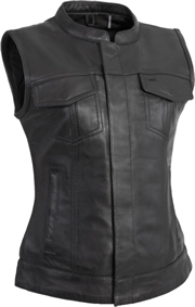 LV516 Ladies Lambskin Club Vest Short Collar Hidden Snaps and Zipper