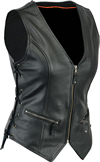 LV804AH Ladies Leather Zipper Vest with Snaps and Side Lace