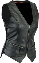 LV804AH Ladies Leather Zipper Vest with Snaps and Side Laces