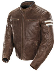 C92 Classic Mens Brown Leather Scooter Jacket with Racing Stripes