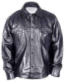 225 MENS GOATSKIN SHIRT IS SHOWN BUY IS AVAILABLE IN LAMBSKIN ALSO. THIS SHIRT HAS PATCH POCKETS WITH FLAPS AND FRON SNAPS. USE IT AS A SHIRT OR AS A  LEATHER JACKET