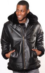 Mens Warm Sherpa Lined Leather Jacket with Zipper