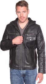 B7137 Men's Quilted Pattern Lambskin Leather Edgy Jacket with Hood