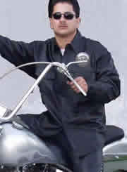 MAN ON MOTORCYCLE WEARING C125 BIKER LEATHER SHIRT