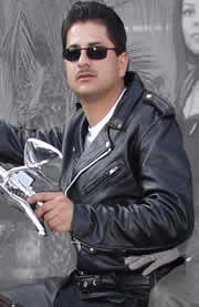 MAN ON  BIKE WEARING C101 LEATHER BIKER JACKET