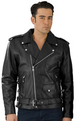 C5411 Classic Biker Leather Jacket with Half Belt