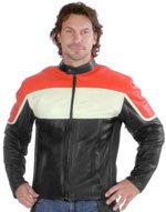 Mens C6090 Vented Motorcycle Leather Jacket with Spandex & Orange & Ivory Accents