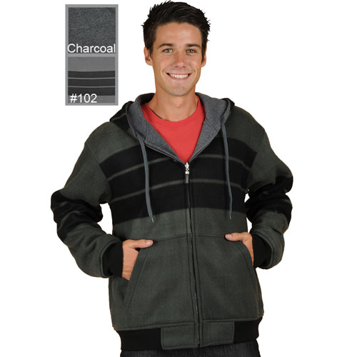 M1077 Reversible Poly Fleece Charcoal and Grey and Stripes Hoodie Large View