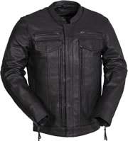 C263 Leather Motorcycle Club Jacket with Hidden Pockets Panel