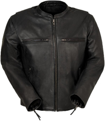 C278 Black Leather Short Collar Motorcycle Jacket with Vents