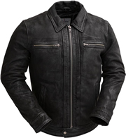 C2804 Naked Buffalo Distress Black Leather Jacket with Shirt Collar