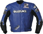 752 Vertical Blue Leather Racing Jacket
