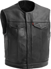 V659 Mens Short Body Leather Club Vest with Hidden Snaps and Zipper