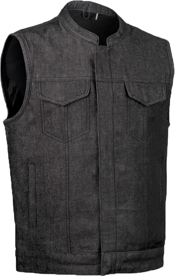 VDM689 Mens Charcoal Denim Motorcycle Club Zipper Vest With Collar Larger View
