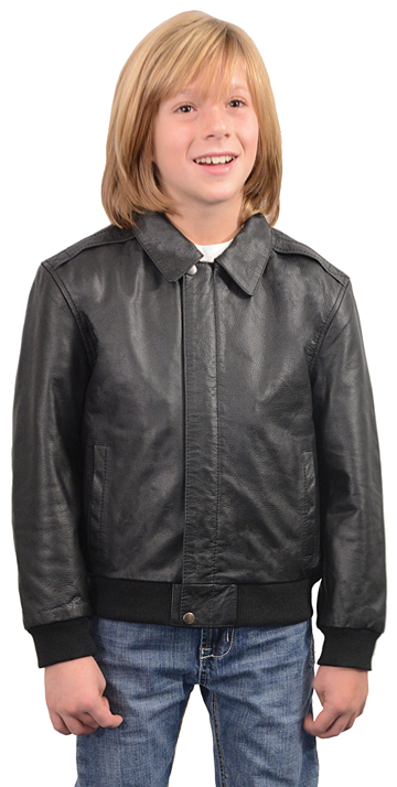 K1930 Kids Leather Bomber Jacket with Knit Cuffs and Waist | Leather.com