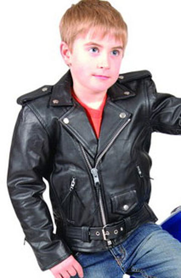 16 Black Leather Childs Kids  Classic Motorcycle Jacket Boys Biker Coat 