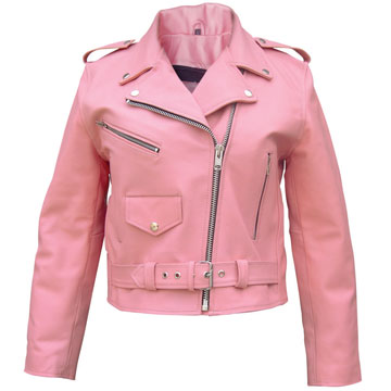 K2803 Girls Pink Cowhide Leather Motorcycle Leather Classic Jacket ...