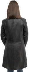 LB1402 Ladies Lambskin Leather Trench Coat with Buttons Back View