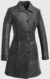 LB1402 Ladies Lambskin Leather Trench Coat with Buttons Front View 2