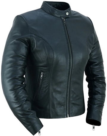LB843 Ladies Black Lambskin Leather Short Scooter Fashion Jacket Click Here for Large View