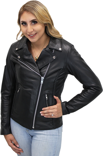 LC2710 Ladies Motorcycle Jacket with Braid Trim and Silver Hardware ...