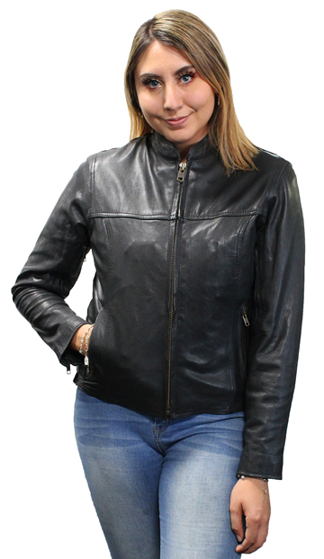 LC6557 Ladies Light Weight Leather Jacket with Mandarin Sport Collar ...