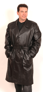 Mens USA Made Cowhide Leather Trench Coat