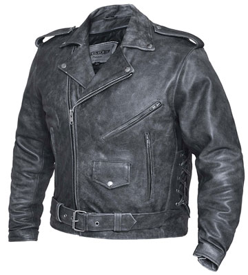C12GN Classic Tombstone Distress Grey Leather Biker Jacket with ...