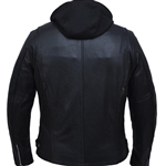 C6644 Leather Motorcycle Scooter Jacket with Removable Hood Back View